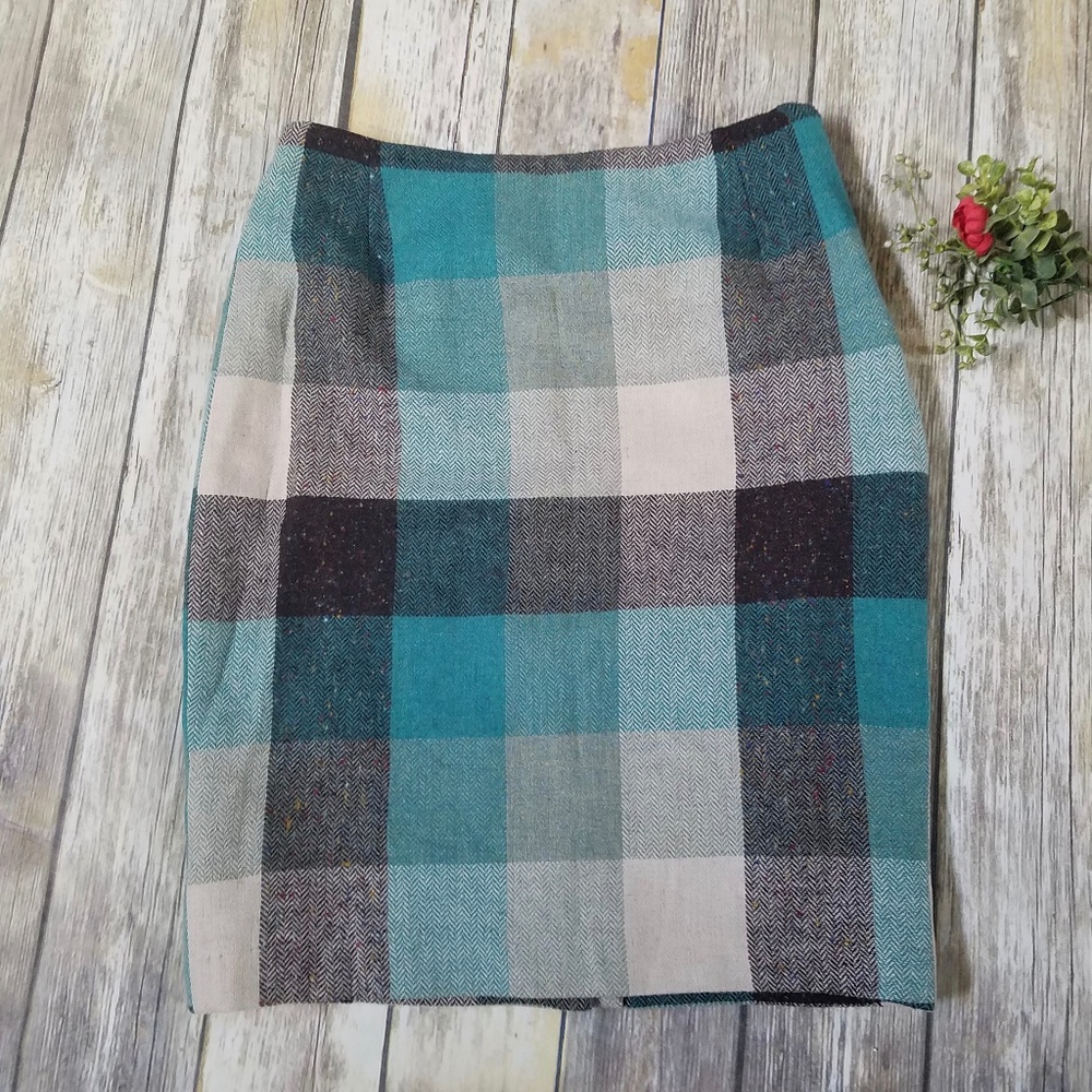 Magaschoni Plaid Herringbone & Tweed Pencil Skirt